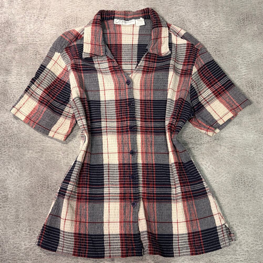 Vintage Plaid Textured Button Up Top